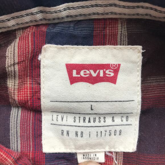 Levis Strauss & Co. Button Up Shirt Mens Large L Pockets Plaid Maroon Red Blue - Picture 3 of 10